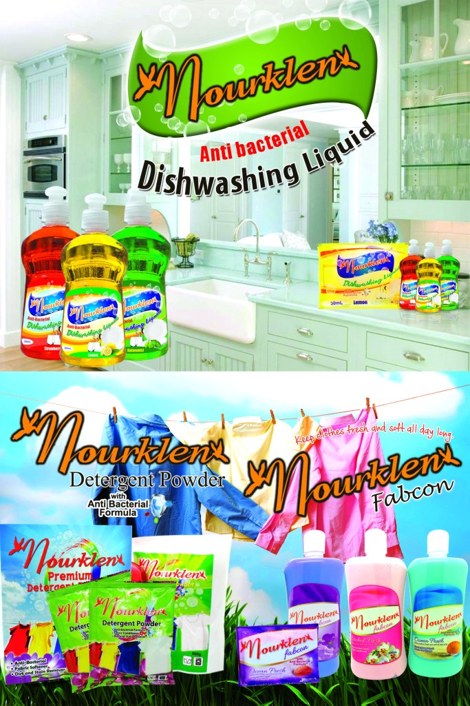 Nourklen dishwashing liquid, detergent powder, fabcon
